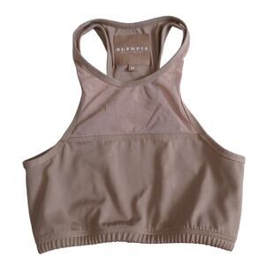 Olympia Activewear ‎ Sports Bra High Neck Womens Medium Beige Nude Mesh